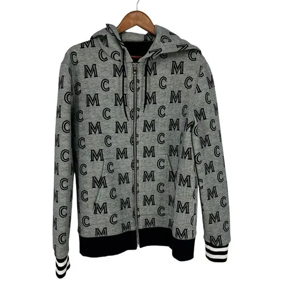 MCM Monogram Zip-up Hoodie In Grey